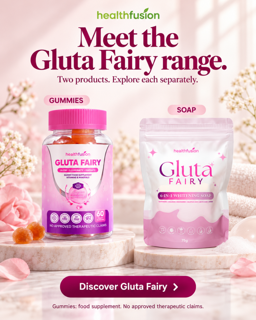 Gluta Fairy gummies and Gluta Fairy soap shown as two separate products.